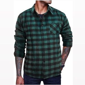 2/$20   Activa Sports Men's Green Plaid Flannel Button-Up Shirt